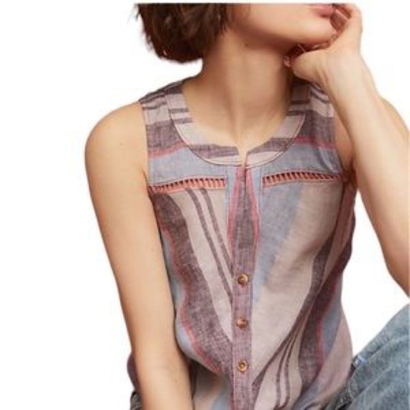 Anthro linen tie front sleeveless top - Picture 1 of 5